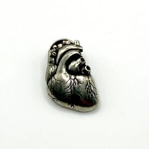 Vintage 90s Silver Tone Metal Goth Grunge Anatomical Heart Made USA Lapel Pin